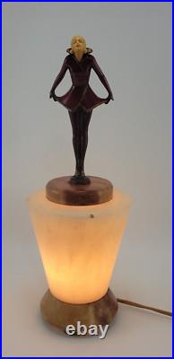 Joseph Lorenzl The Kiss Art Deco Painted Bronze Figure on Alabaster Lamp