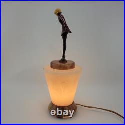 Joseph Lorenzl The Kiss Art Deco Painted Bronze Figure on Alabaster Lamp