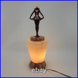 Joseph Lorenzl The Kiss Art Deco Painted Bronze Figure on Alabaster Lamp Joseph Lorenzl The Kiss Art Deco Painted Bronze Figure on Alabaster Lamp