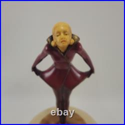 Joseph Lorenzl The Kiss Art Deco Painted Bronze Figure on Alabaster Lamp