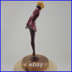 Joseph Lorenzl The Kiss Art Deco Painted Bronze Figure on Alabaster Lamp