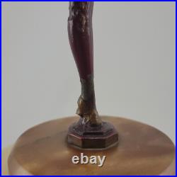 Joseph Lorenzl The Kiss Art Deco Painted Bronze Figure on Alabaster Lamp