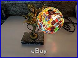 L048 Hirsch Gerdago Art Deco Millefiori Glass Harlequin Pixie Lamp Marble Base