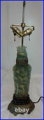 LAMP Jade Art Deco Carved Jade WithSwan/Phoenix Table