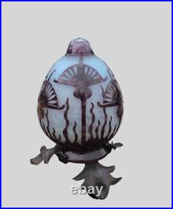 LE VERRE FRANCAIS Art Glass Vase France Art Deco Design Acid Enamel Signed LAMP