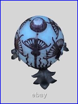 LE VERRE FRANCAIS Art Glass Vase France Art Deco Design Acid Enamel Signed LAMP