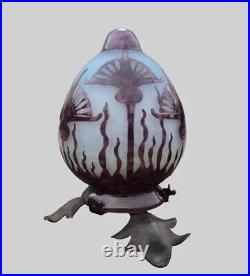 LE VERRE FRANCAIS Art Glass Vase France Art Deco Design Acid Enamel Signed LAMP