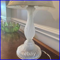 Lalique Style Art Deco Frosted Glass Lamp Floral Relief Shade Brass Fini