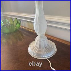 Lalique Style Art Deco Frosted Glass Lamp Floral Relief Shade Brass Fini