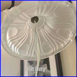 Lalique Style Art Deco Frosted Glass Lamp Floral Relief Shade Brass Fini