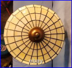 Lamb Brothers Art Deco C1920 Antique Table Lamp Leaded Glass Shade Mahogany Base