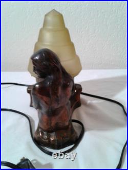 Lamp, Art Deco Radio Circa 1930's Naked Lady with Basket, Amber Glass Shade