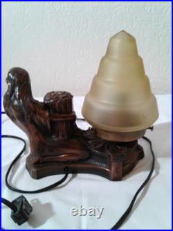 Lamp, Art Deco Radio Circa 1930's Naked Lady with Basket, Amber Glass Shade