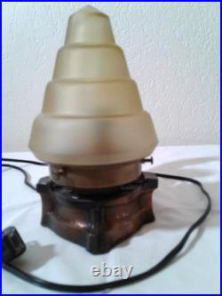 Lamp, Art Deco Radio Circa 1930's Naked Lady with Basket, Amber Glass Shade
