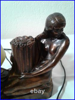 Lamp, Art Deco Radio Circa 1930's Naked Lady with Basket, Amber Glass Shade