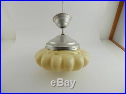 Lampadario Antico Autentico Originale Art Deco Vetro Opaline Old Ceiling Lamp