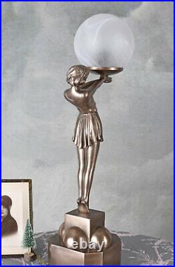 Lampe Art Deco Tischlampe Frauenfigur Tischleuchte Kugelschirm Nachttischlampe