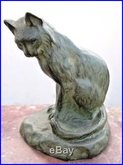 Lampe veilleuse sculpture chat bronze signé Ch Yrand époque Art Déco