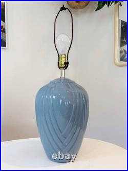 Large 1980s Dusty Blue Art Deco Revival Lamp