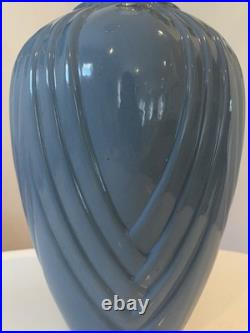 Large 1980s Dusty Blue Art Deco Revival Lamp