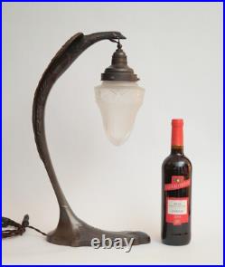 Large Art Deco Table Lamp SERPENT Charles Ranc Brass Lamp 1920