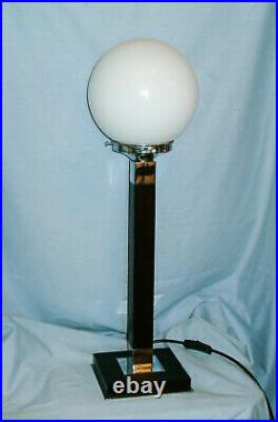 Large Bespoke Art Deco Style Black & Chrome Lamp With Glass Globe Shade