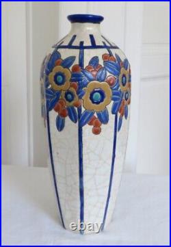 Large Longwy Art Deco Enamel Lamp Foot Antique Ceramic Vase