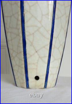 Large Longwy Art Deco Enamel Lamp Foot Antique Ceramic Vase