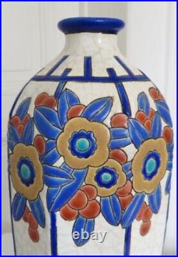 Large Longwy Art Deco Enamel Lamp Foot Antique Ceramic Vase