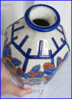 Large Longwy Art Deco Enamel Lamp Foot Antique Ceramic Vase