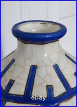 Large Longwy Art Deco Enamel Lamp Foot Antique Ceramic Vase