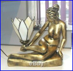 Large Size Art Deco Tiffany Design Nude Lady Bronzed Gold Effect Lamp Sculpture