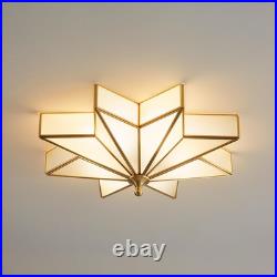 Large Star Brass Glass Ceiling Light Art Deco Flush Mount Fixture