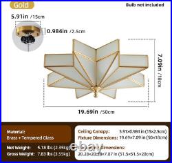 Large Star Brass Glass Ceiling Light Art Deco Flush Mount Fixture