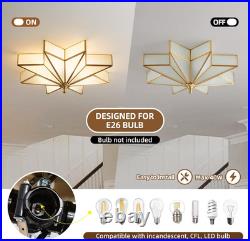 Large Star Brass Glass Ceiling Light Art Deco Flush Mount Fixture
