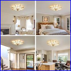 Large Star Brass Glass Ceiling Light Art Deco Flush Mount Fixture