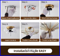 Large Star Brass Glass Ceiling Light Art Deco Flush Mount Fixture