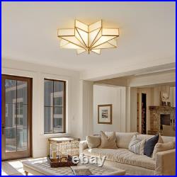 Large Star Brass Glass Ceiling Light Art Deco Flush Mount Fixture
