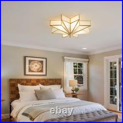 Large Star Brass Glass Ceiling Light Art Deco Flush Mount Fixture