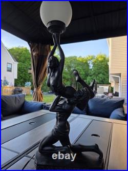 Large Vintage Art Deco Sculptural Nude Couple Table Lamp Black Figural Statue