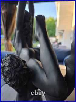 Large Vintage Art Deco Sculptural Nude Couple Table Lamp Black Figural Statue