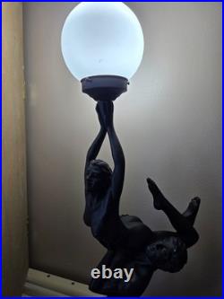 Large Vintage Art Deco Sculptural Nude Couple Table Lamp Black Figural Statue