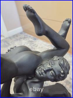 Large Vintage Art Deco Sculptural Nude Couple Table Lamp Black Figural Statue