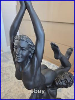 Large Vintage Art Deco Sculptural Nude Couple Table Lamp Black Figural Statue