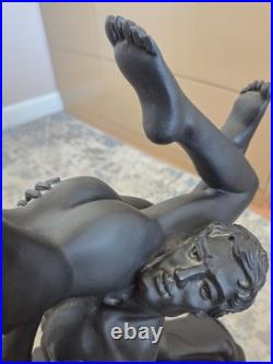 Large Vintage Art Deco Sculptural Nude Couple Table Lamp Black Figural Statue