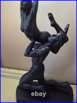 Large Vintage Art Deco Sculptural Nude Couple Table Lamp Black Figural Statue