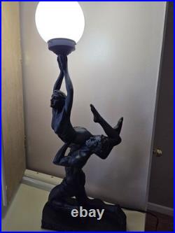 Large Vintage Art Deco Sculptural Nude Couple Table Lamp Black Figural Statue