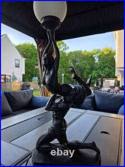 Large Vintage Art Deco Sculptural Nude Couple Table Lamp Black Figural Statue