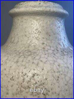 Large White Crackle Glazed Pottery Floor Lamp