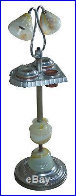 Late Art Deco Slag Glass Smoking Stand Floor Lamp Side Table Ashtray Light